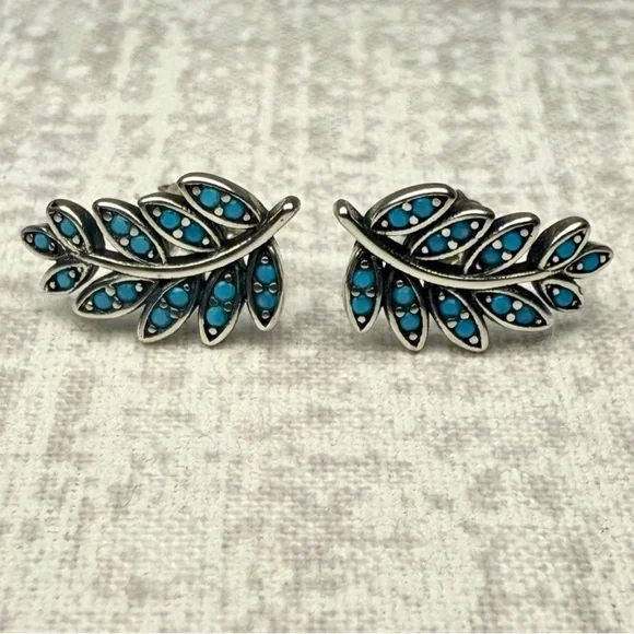 New Sterling Silver & Natural Turquoise Leaf Earrings - Picture 5 of 5